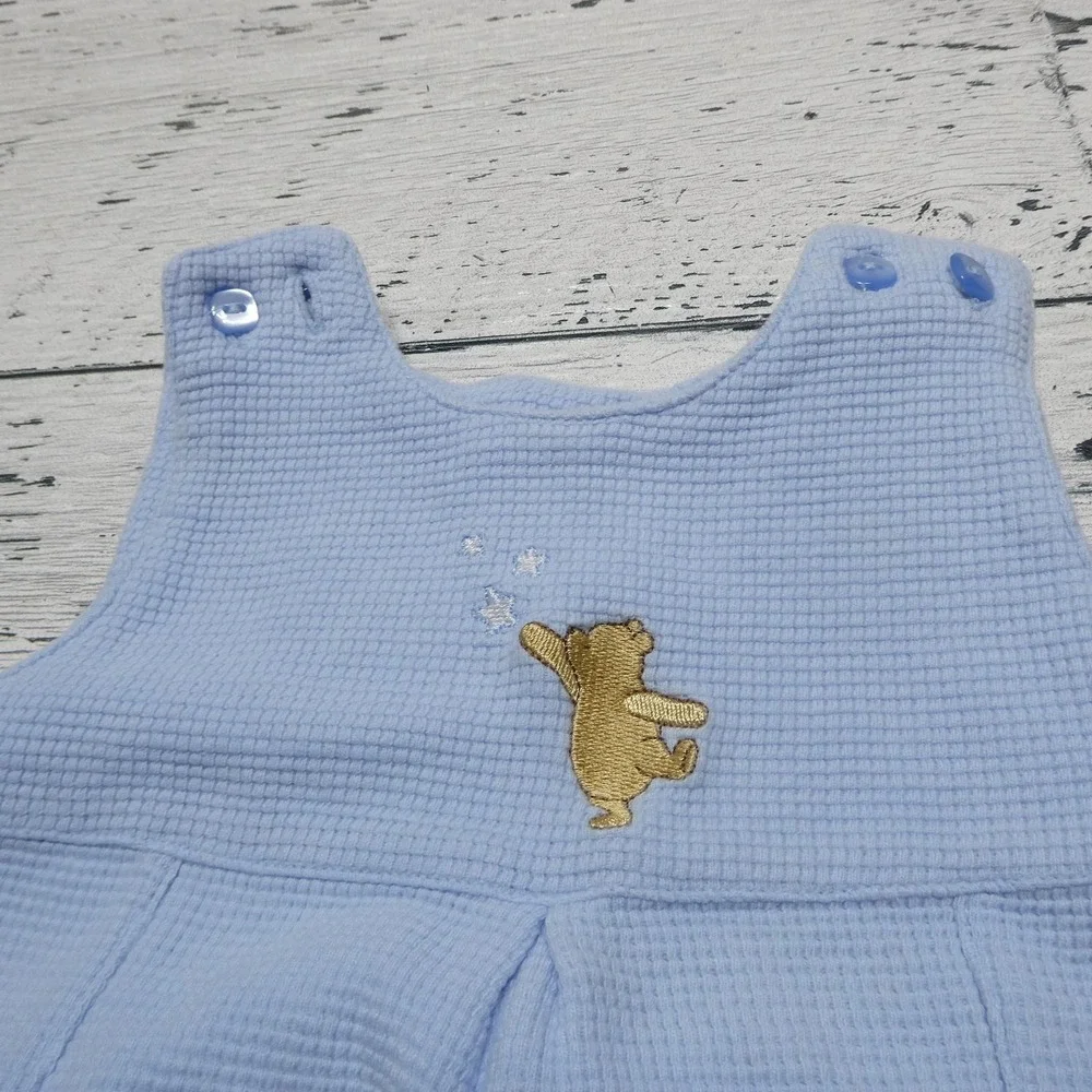 Classic Pooh Overalls Baby Boys 0-3 Months Blue Knit Footed Winnie The Pooh